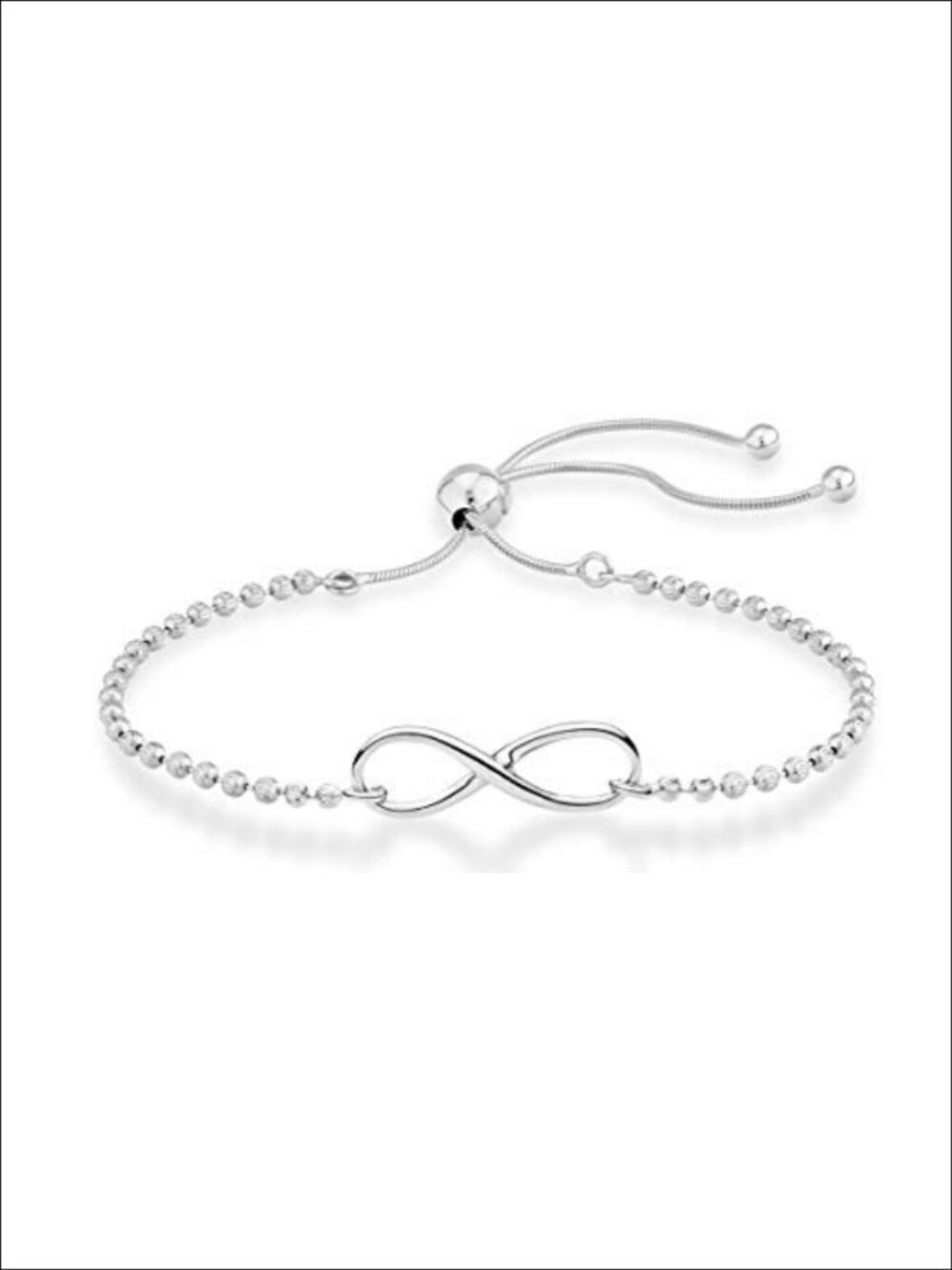 925 Sterling Silver Infinity Adjustable Bolo Beaded Ball Chain Bracelet for